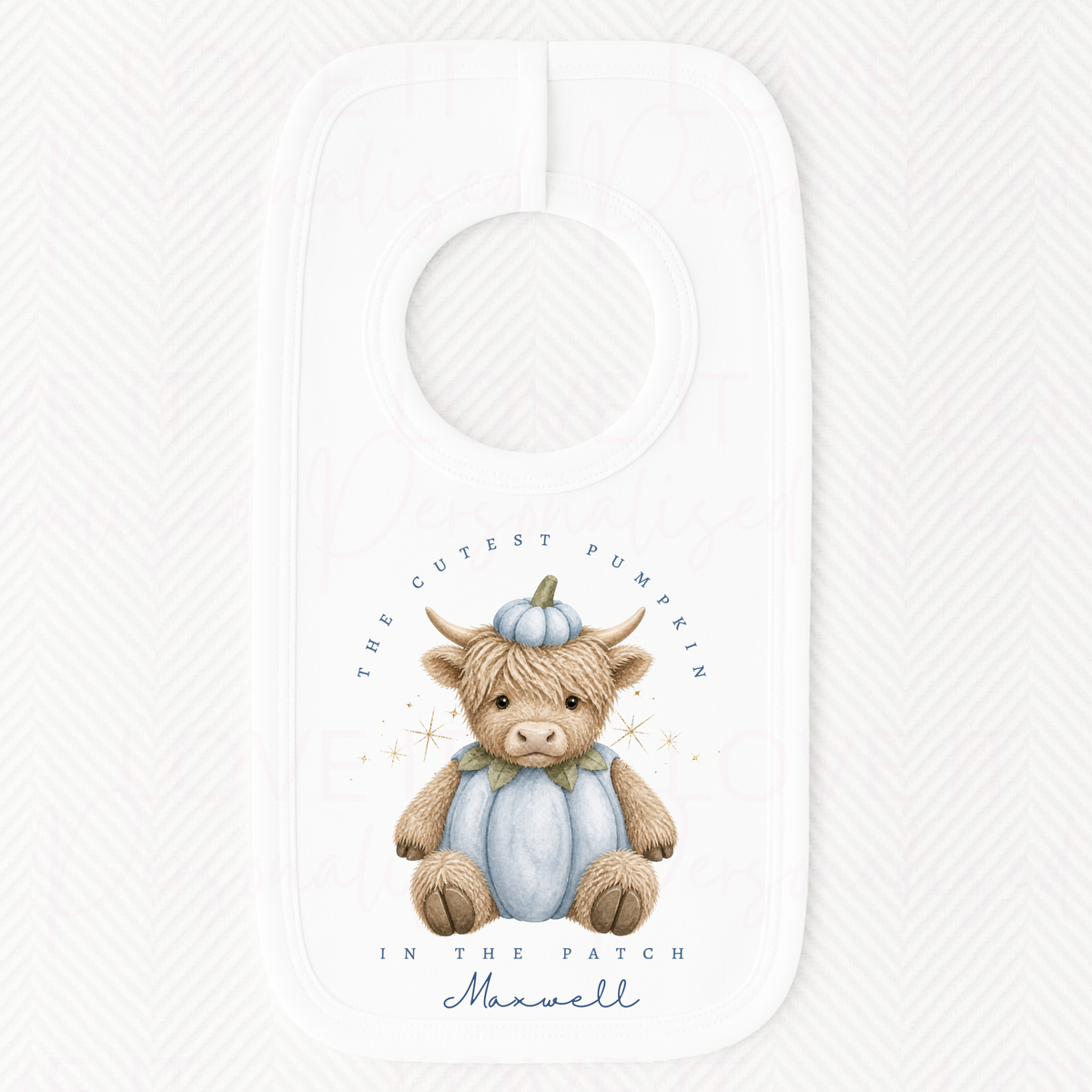 Personalised Cutest Pumpkin In The Patch Highland Cow Orange/Blue/Pink Bib/Bodysuit/Sleepsuit