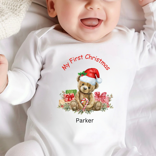 Personalised Christmas Bodysuit/Babygrow - 1st Christmas Bear Design