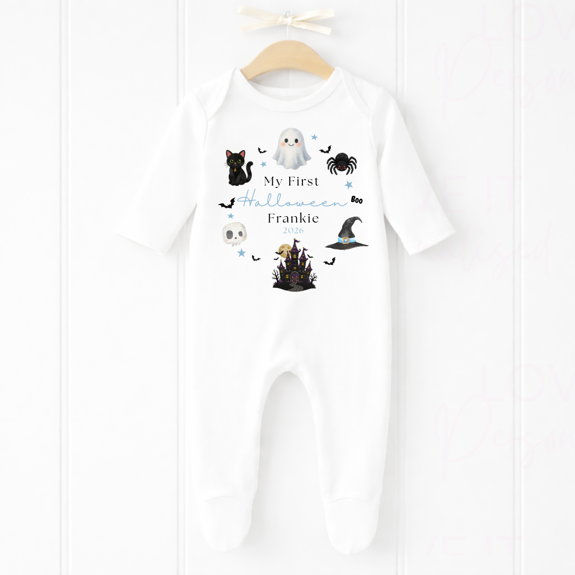 Personalised First Halloween Orange/Blue/Pink Bib/Bodysuit/Sleepsuit