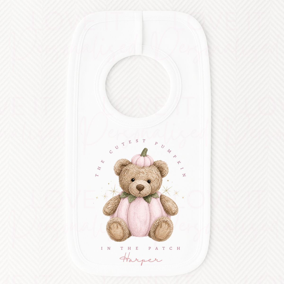 Personalised Cutest Pumpkin In The Patch Bear Orange/Blue/Pink Bib/Bodysuit/Sleepsuit