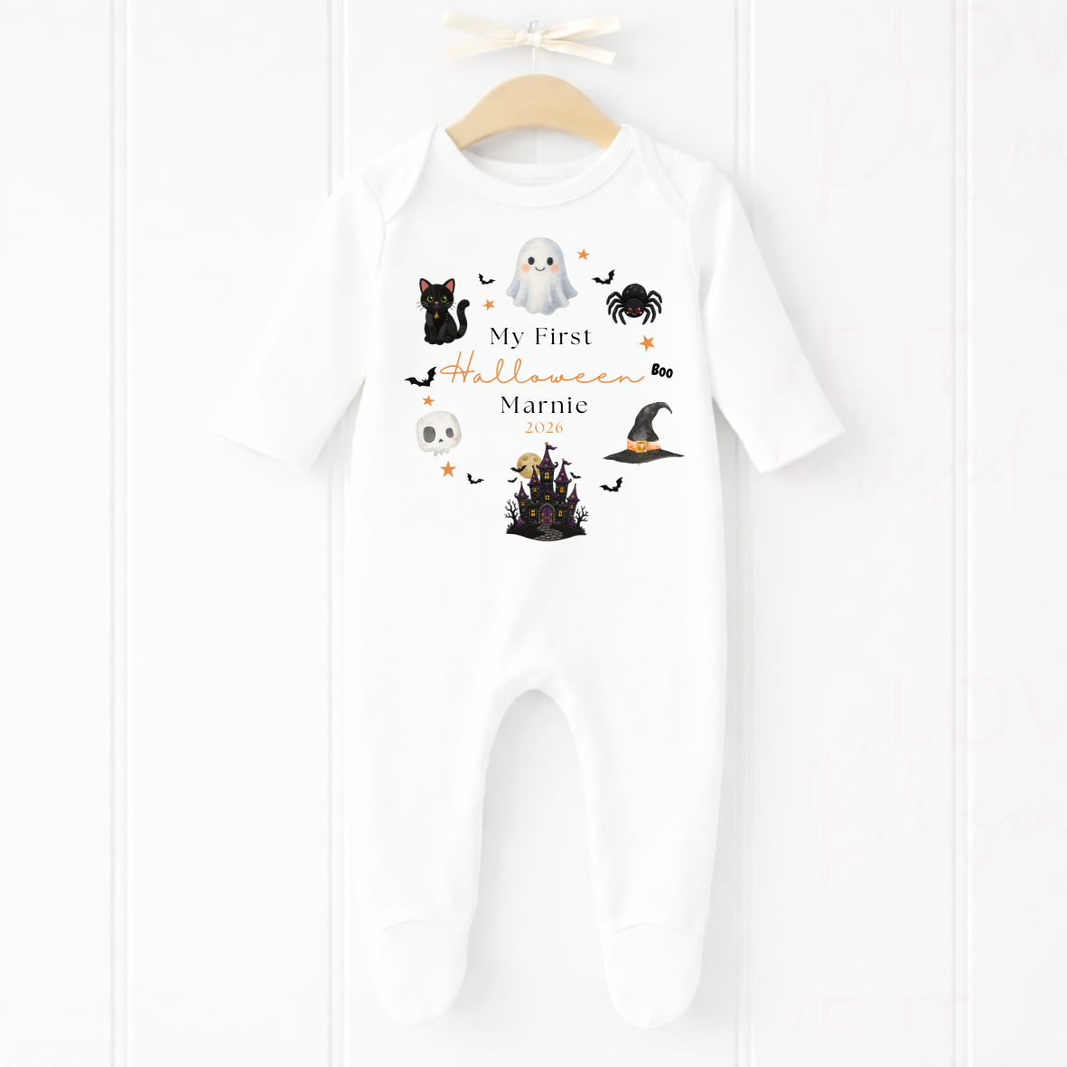 Personalised First Halloween Orange/Blue/Pink Bib/Bodysuit/Sleepsuit