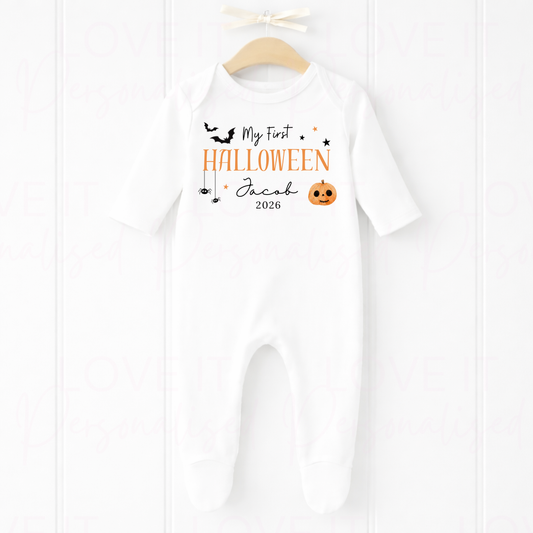 Personalised First Halloween - Orange/Blue/Pink Bib/Bodysuit/Sleepsuit