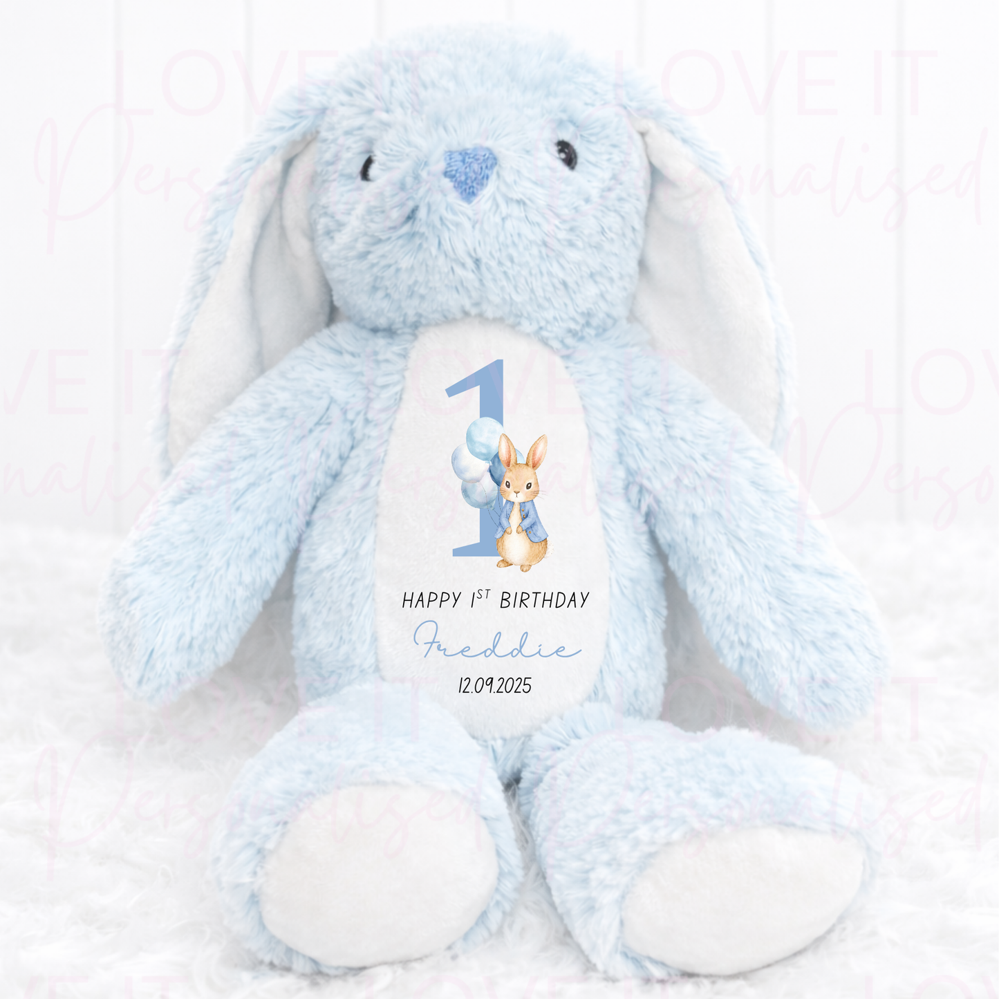 Personalised Birthday Bunny Teddy - Pink/Blue/Beige