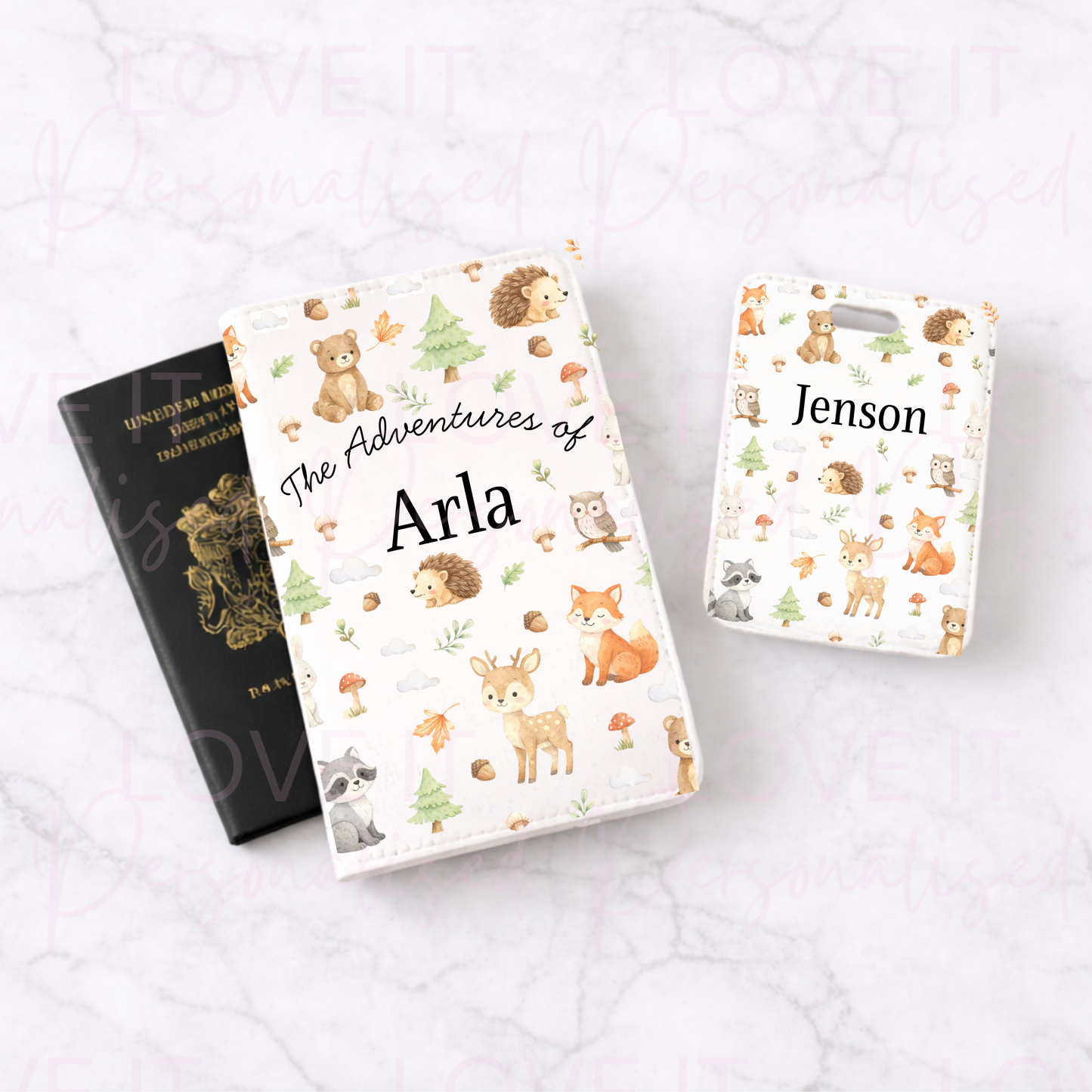 Personalised Woodland Animal Luggage Tag & Passport Cover