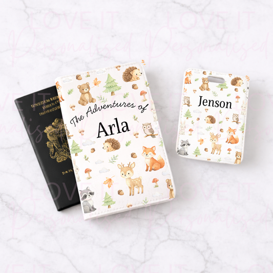 Personalised Woodland Animal Luggage Tag & Passport Cover