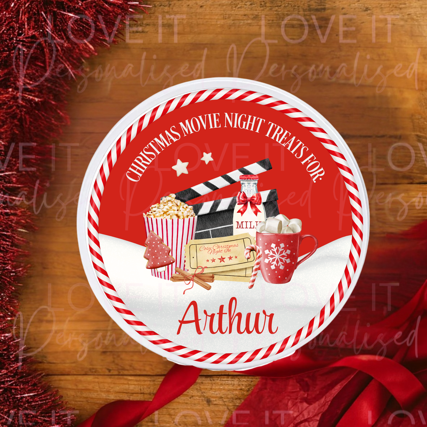 Personalised Christmas Treat/Snack Round Metal Tin/Storage - Gift Idea Boxes