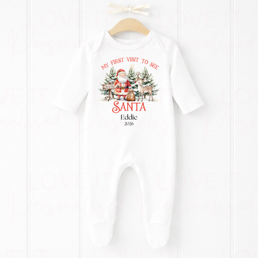 Personalised First Santa Visit Christmas Bib/Bodysuit/Sleepsuit