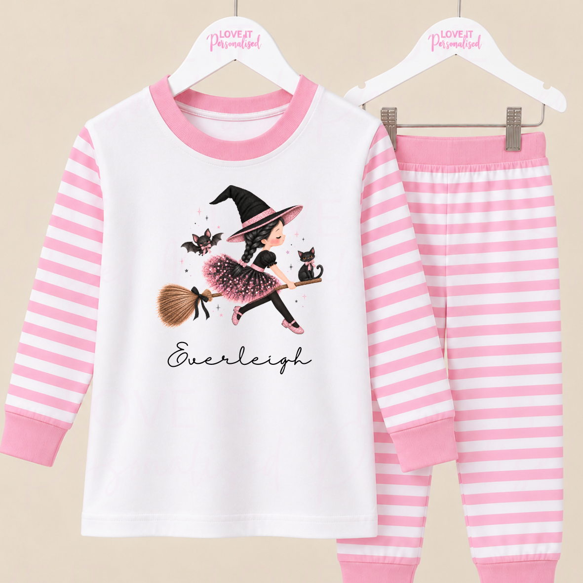 Personalised Children's Pink Witch Halloween Pyjamas