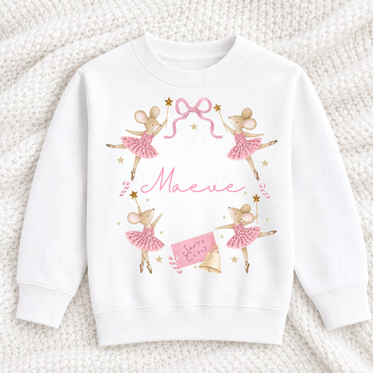 Personalised Children's Pink Ballerina Mouse Christmas T-Shirt/Sweatshirt
