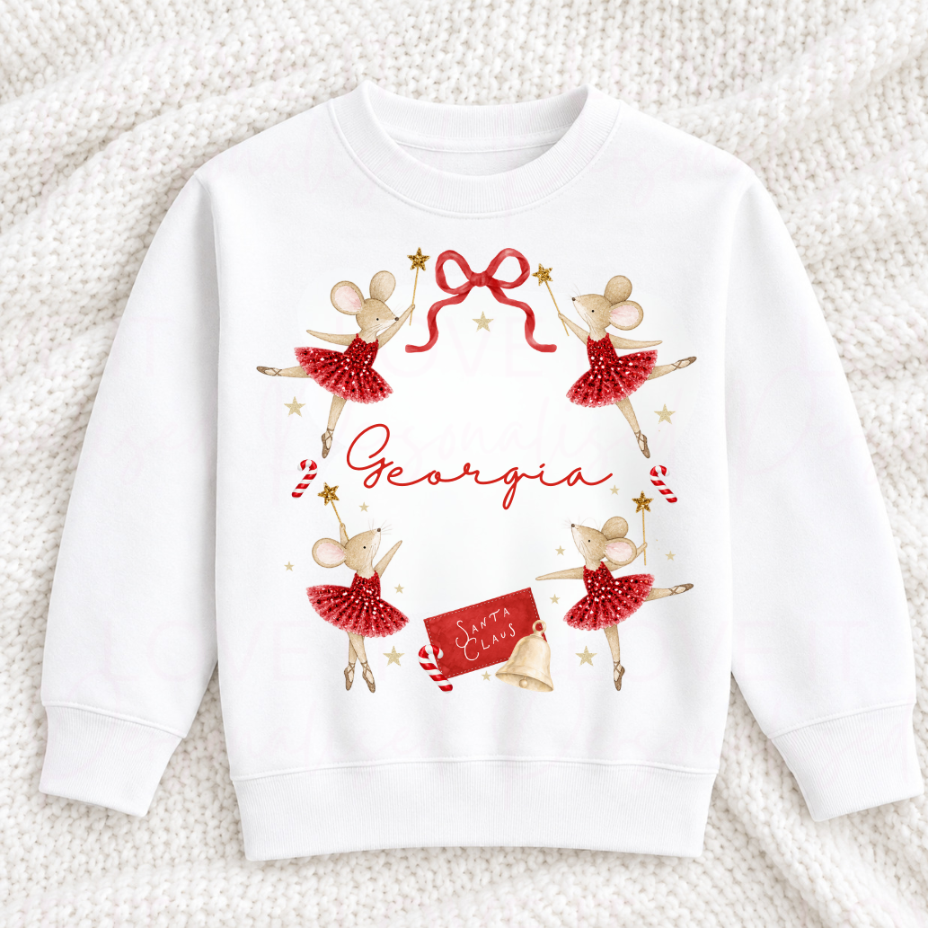 Personalised Children's Red Ballerina Mouse Christmas T-Shirt/Sweatshirt