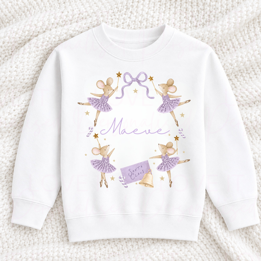 Personalised Children's Lilac Ballerina Mouse Christmas T-Shirt/Sweatshirt