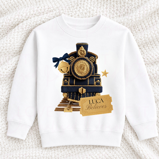 Personalised Children's Believe Train Sweatshirt - Pink/Navy/Red