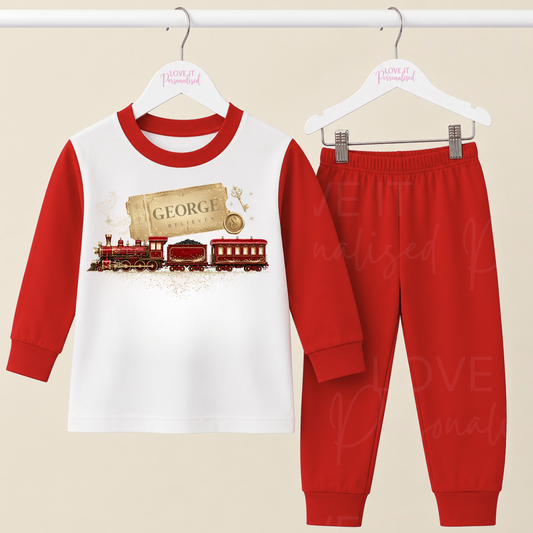 Personalised Christmas Express Train Wreath Matching Family Pyjamas