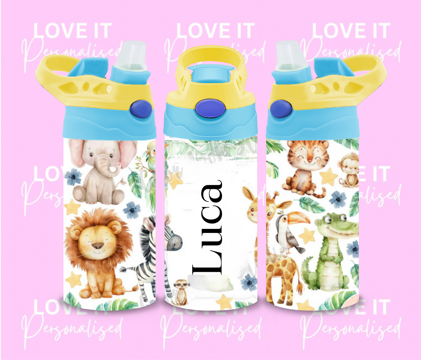 Personalised Children’s Animal Water Bottle (different lid colours)