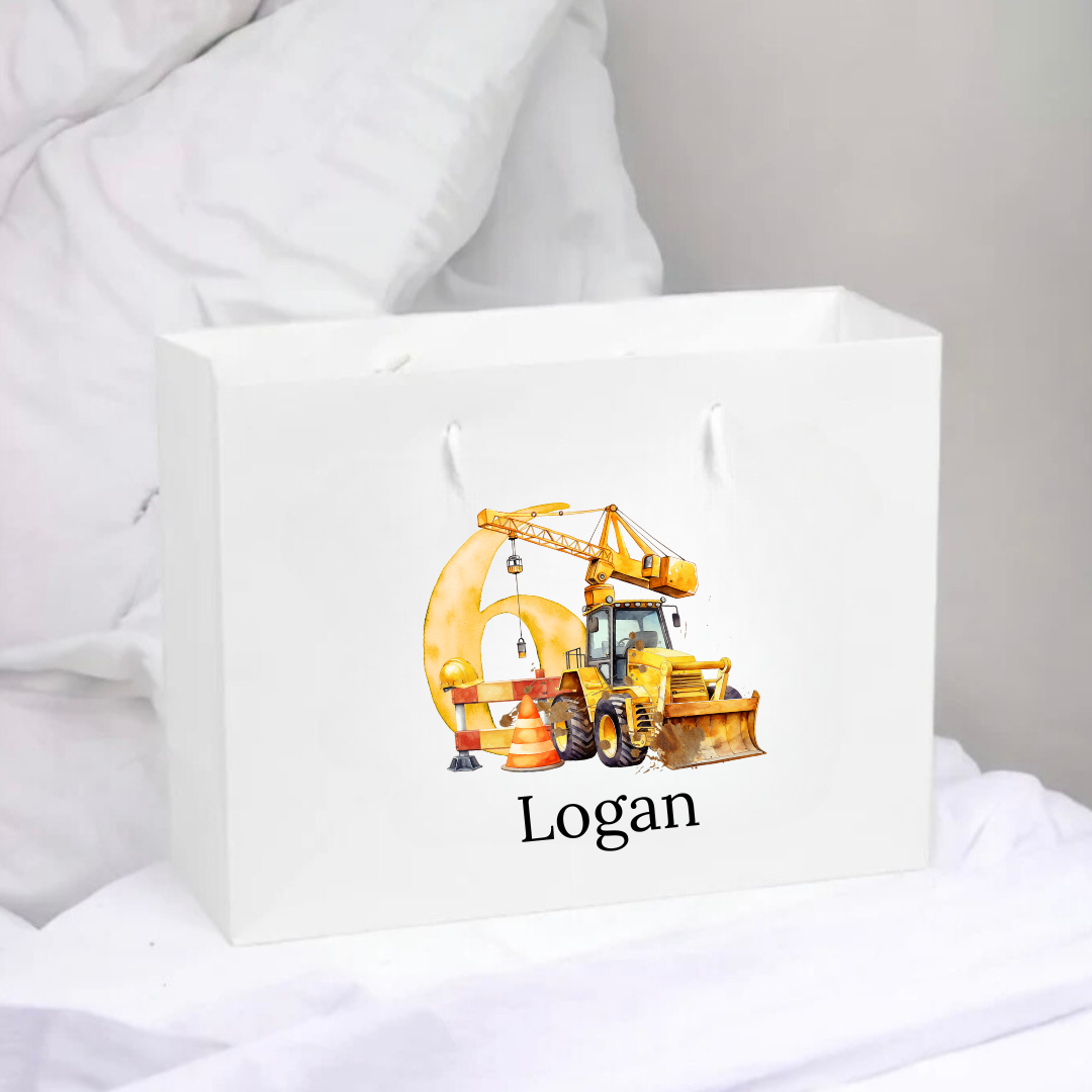 Personalised Birthday Gift Bag - Digger Number Design