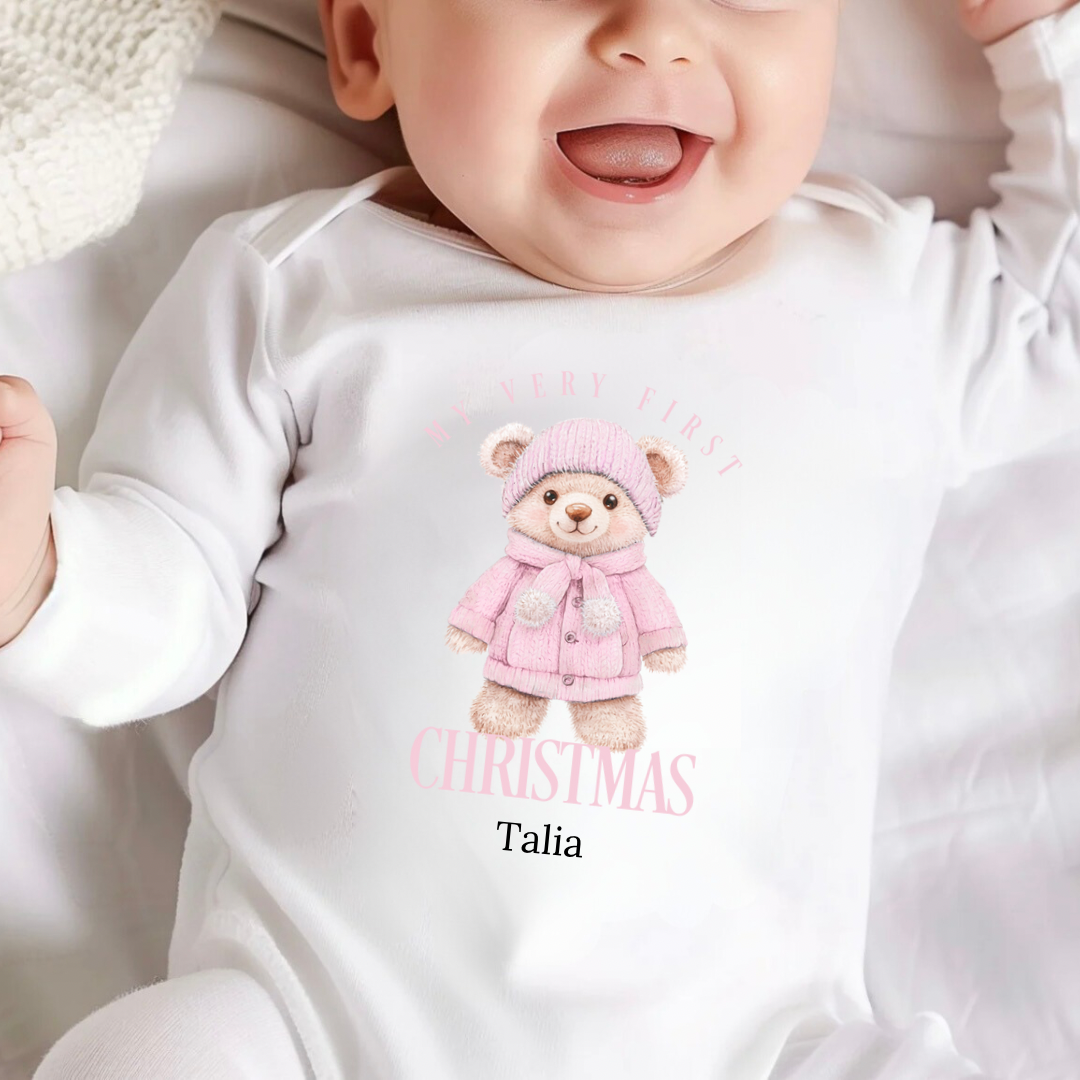 Personalised Christmas Bodysuit/Babygrow - 1st Christmas Bear Design