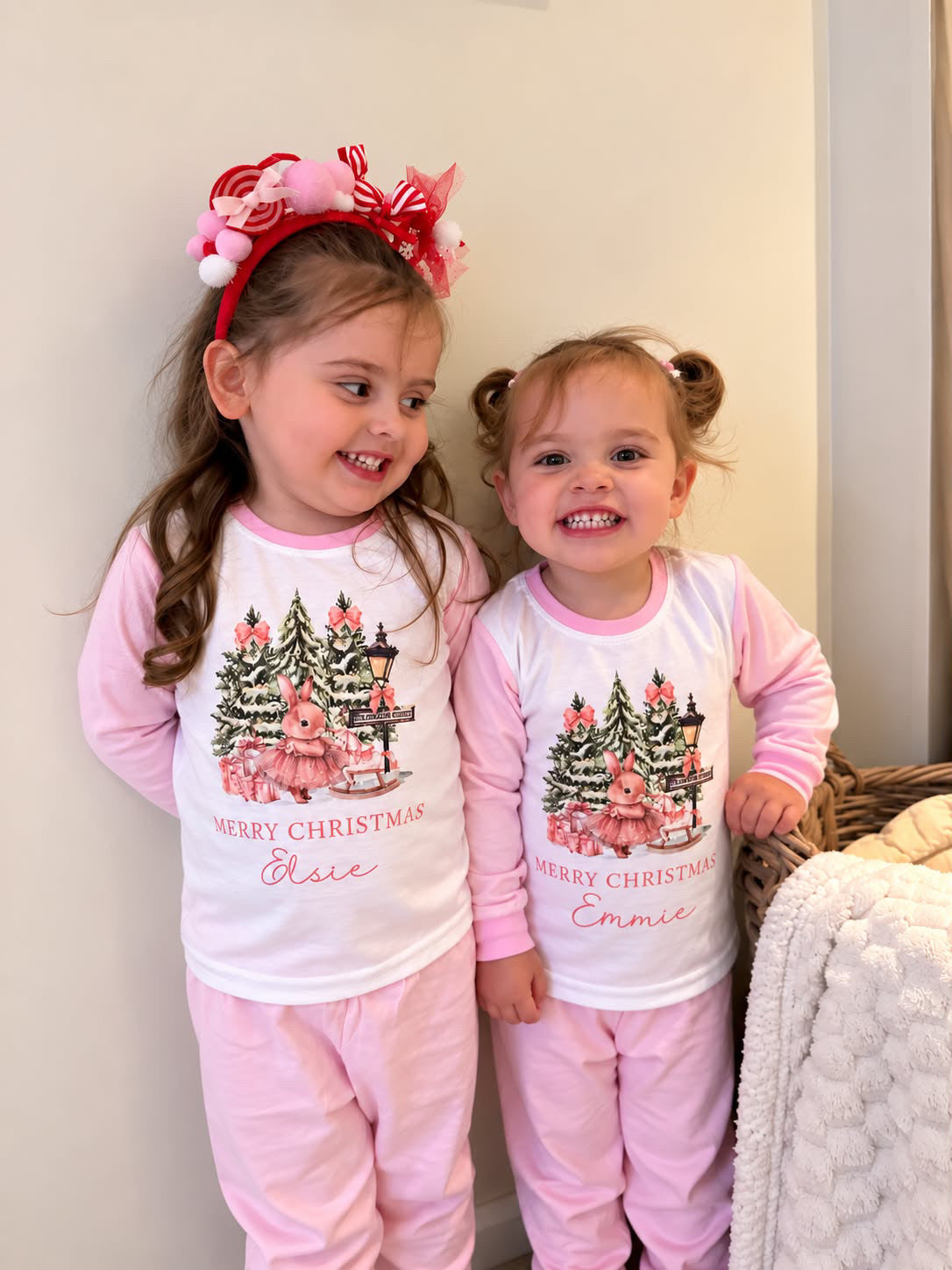 Personalised Christmas Pink Bunny Pyjamas