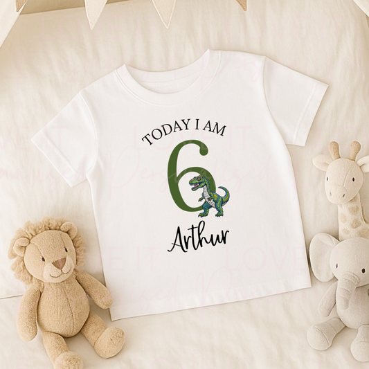 Personalised Dinosaur Children's Birthday T-Shirt