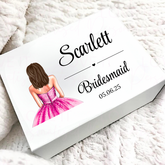 Personalised Wedding Magnetic Birthday Gift/Memory Box - Changeable Dress Colours and Hair Styles