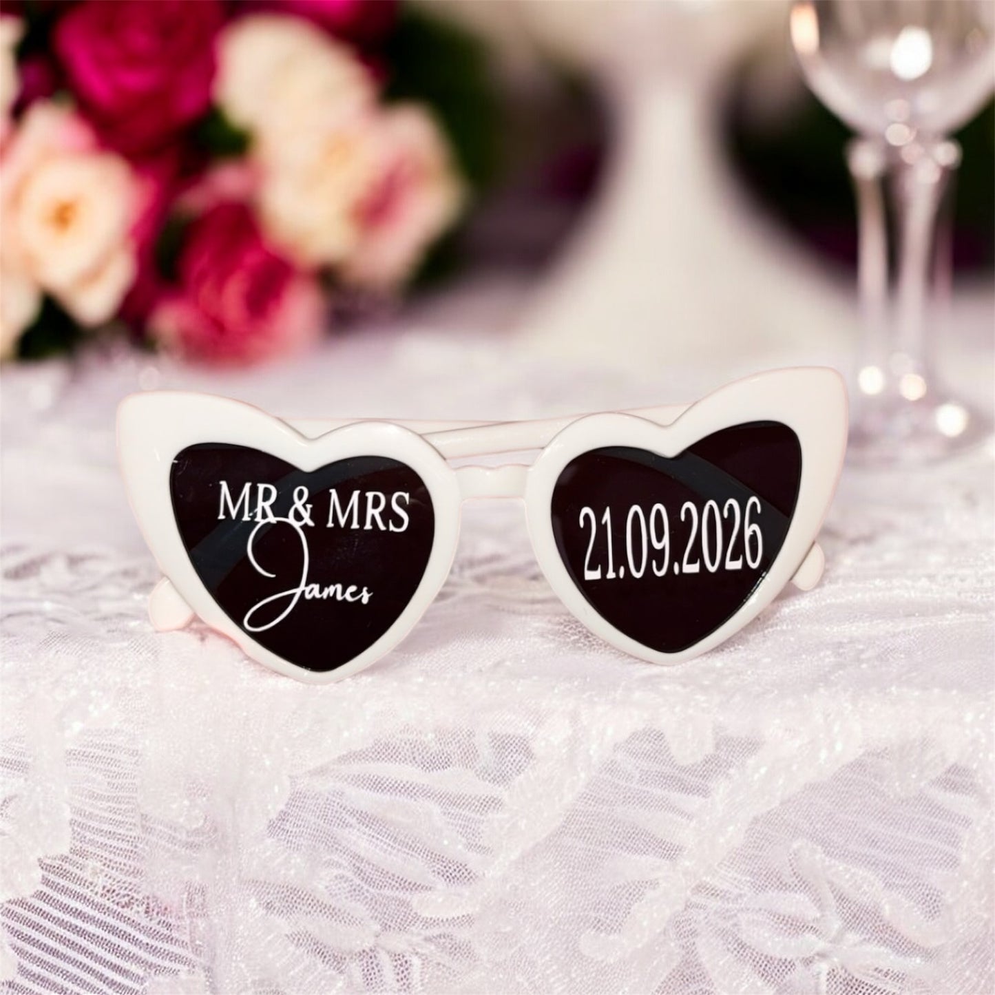 Personalised Wedding Heart Glasses - Black/White