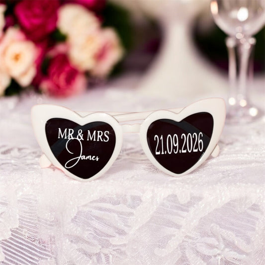 Personalised Wedding Heart Glasses - Black/White