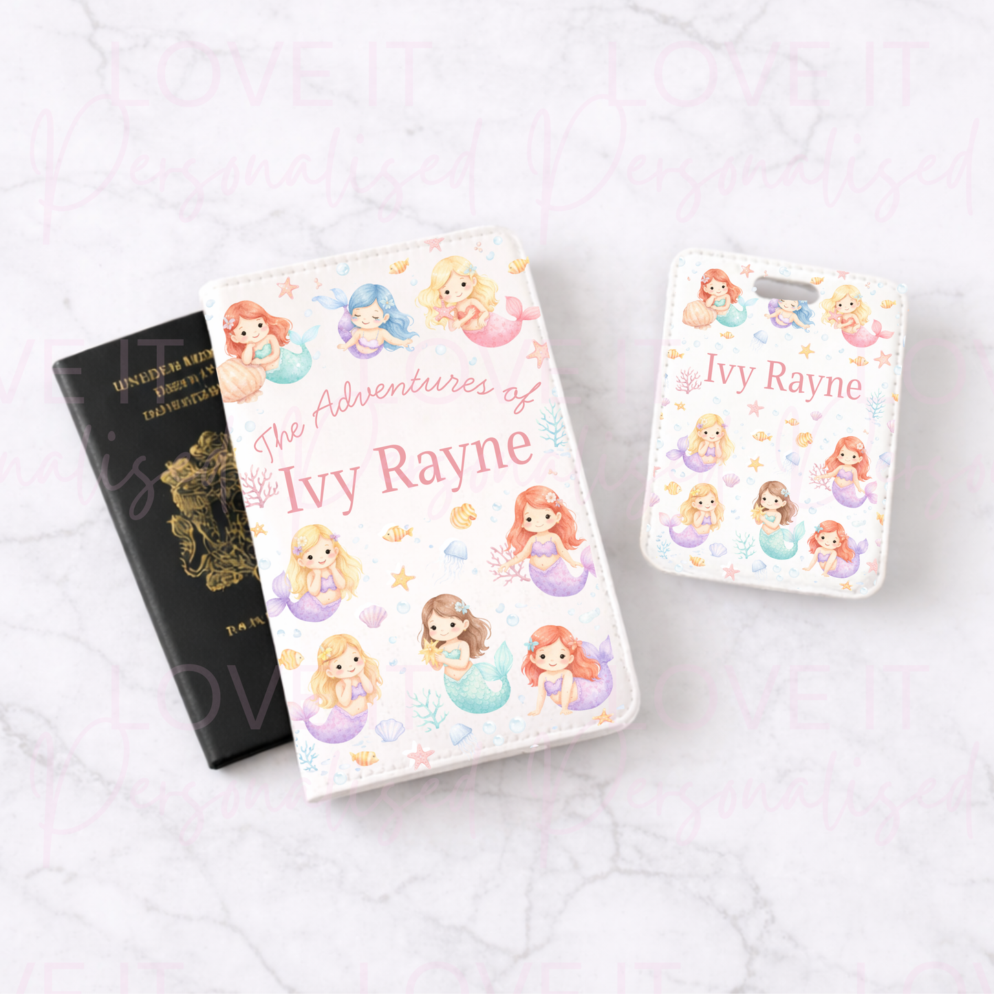 Personalised Mermaid Luggage Tag & Passport Cover