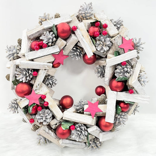 Silver and Red Wreath 40cm