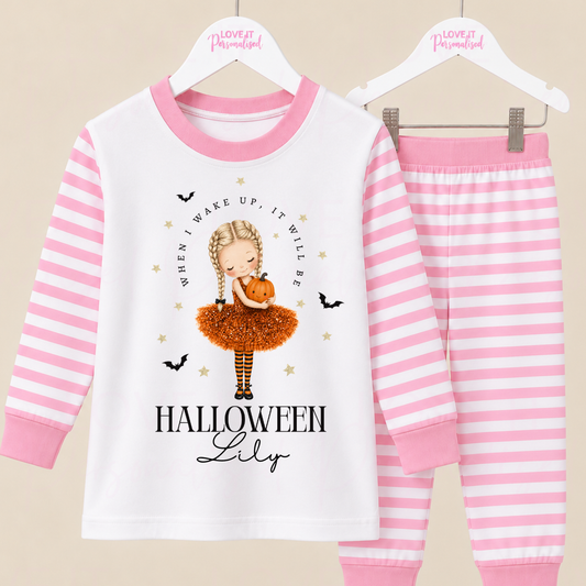 Personalised Children's Pink Halloween Pyjamas