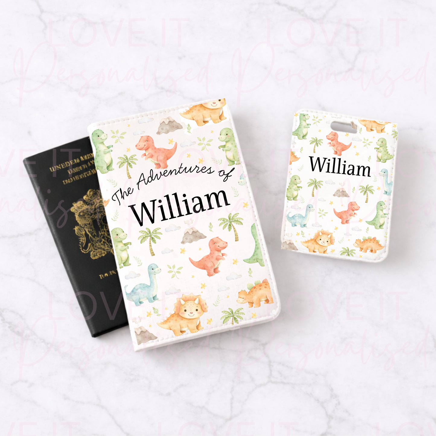 Personalised Dinosaur Luggage Tag & Passport Cover