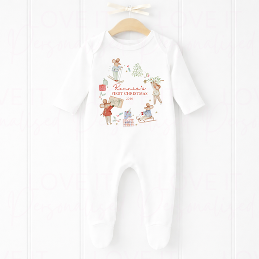 Personalised First Christmas Mouse Bib/Bodysuit/Sleepsuit
