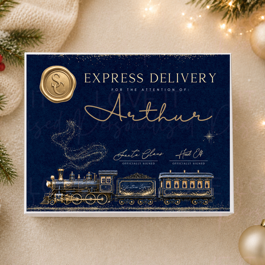 Personalised Christmas Magnetic Gift Box - Navy Train Design