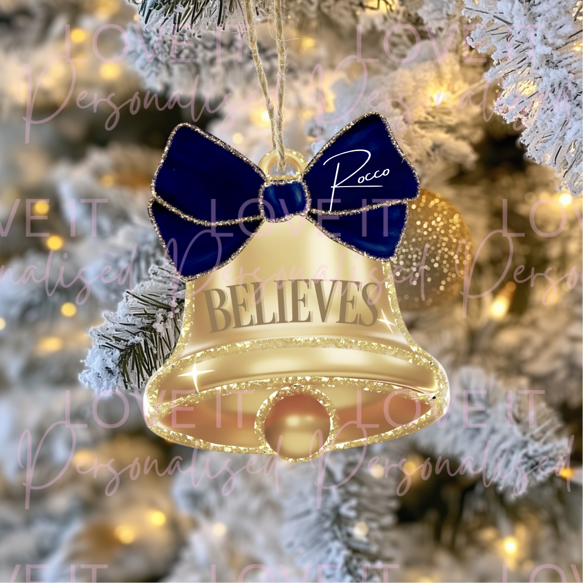 Personalised Acrylic Christmas Believe Bell Ornament - 6 Colours