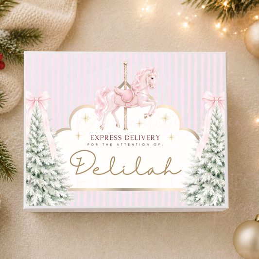 Personalised Christmas Magnetic Gift Box - Pink Horse Design