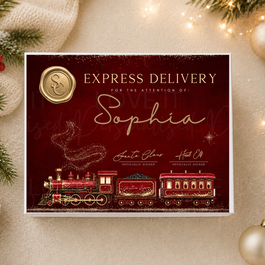 Personalised Christmas Magnetic Gift Box - Red Train Design