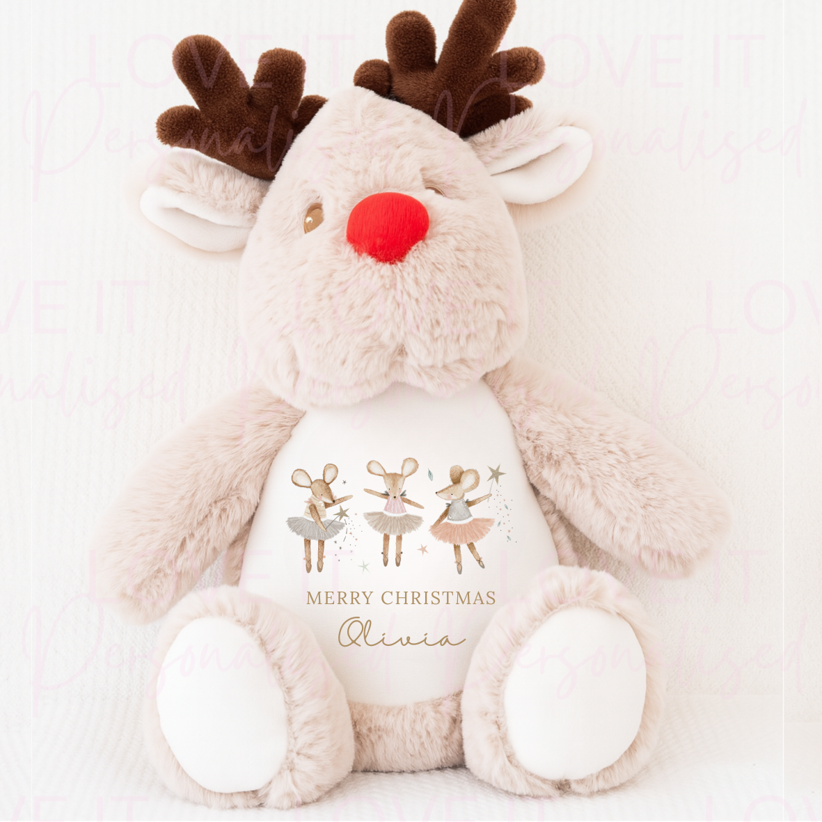 Personalised Christmas Mouse Reindeer Teddy