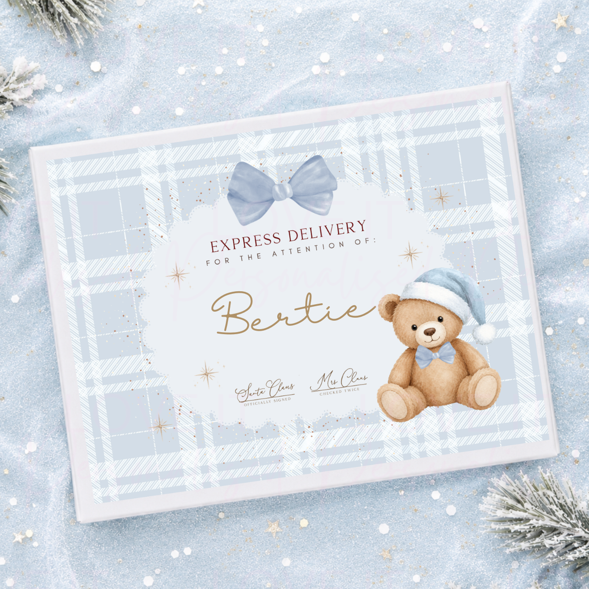 Personalised Christmas Magnetic Gift Box - Blue Bear Design