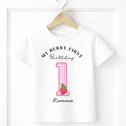 Personalised Berry First Birthday Strawberry T-Shirt