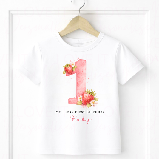 Personalised Berry First Birthday Strawberry T-Shirt