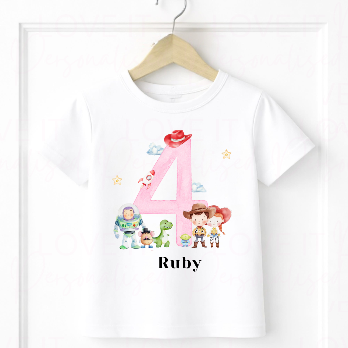 Personalised Pink Toy Birthday T-Shirt