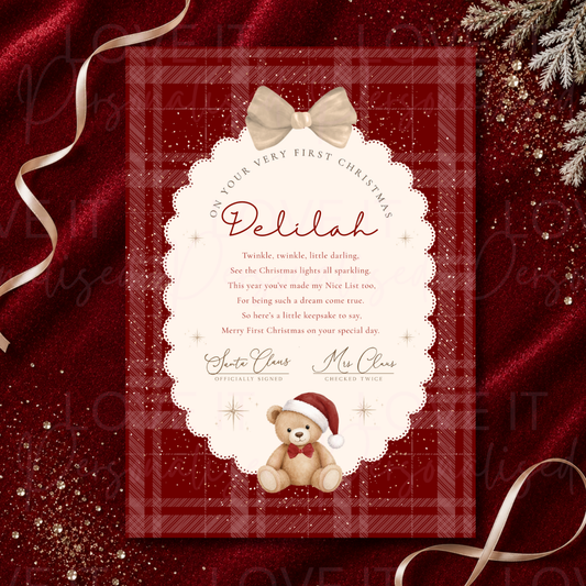 Personalised First Christmas Bear Letter