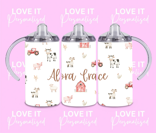 Personalised Farm Animal Children's Sippy Cup (two lids)