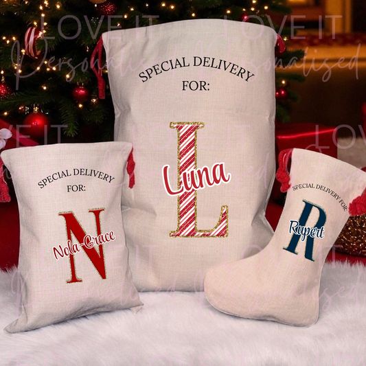 Personalised Christmas Initial Design Stocking/Sack