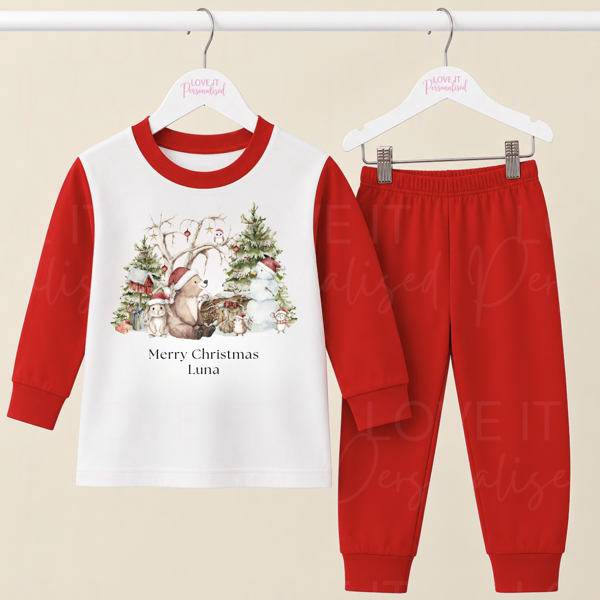 Personalised Children's Matching Woodland Animal Christmas Pyjamas