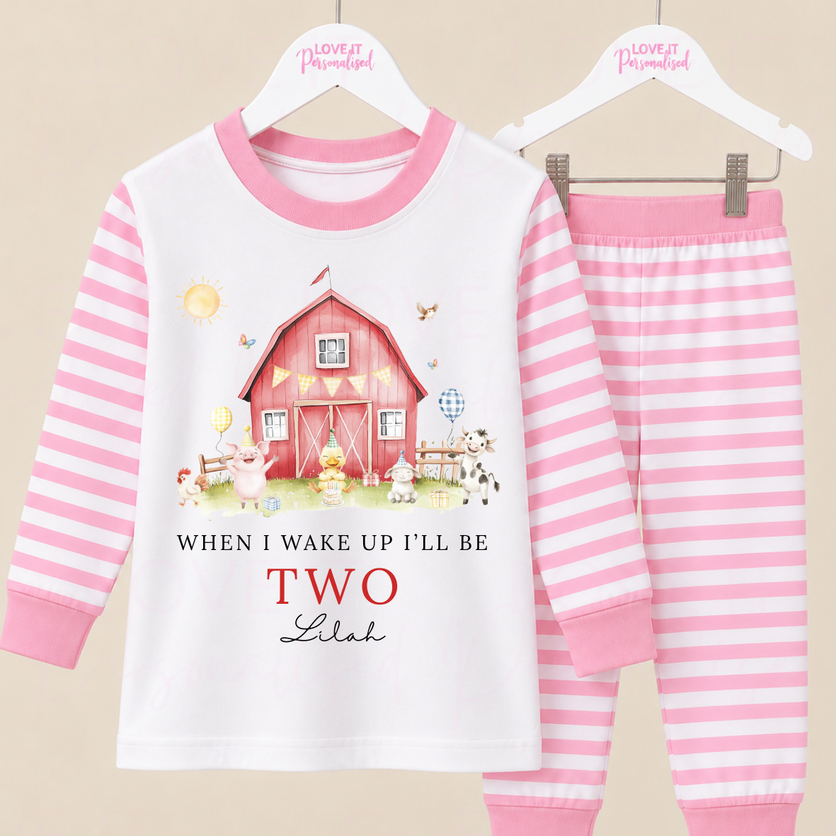 Personalised Farm Pink/Blue Birthday Pyjamas