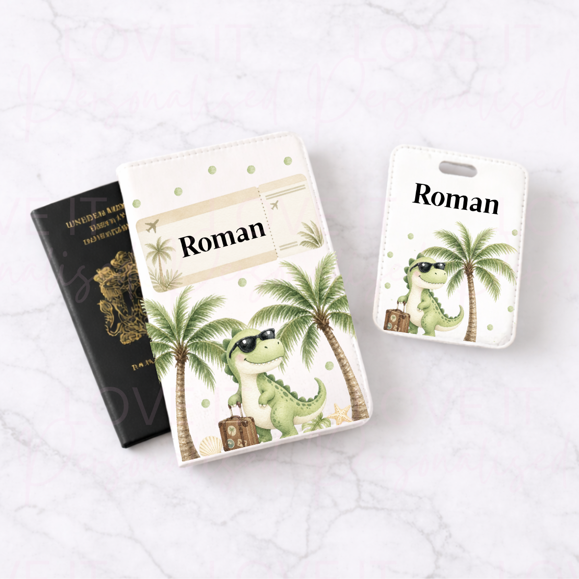 Personalised Dinosaur Luggage Tag & Passport Cover