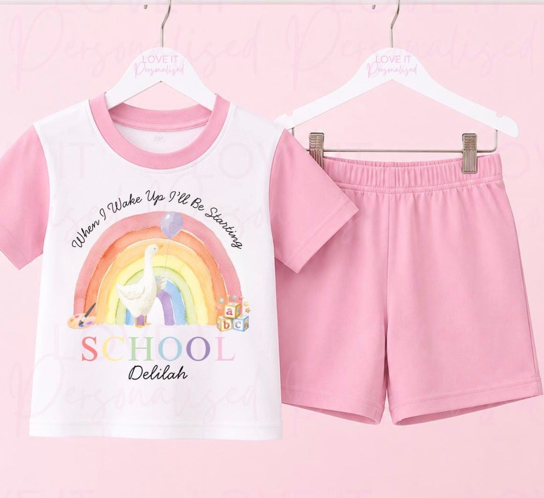Personalised Starting Nursery/School Duck Rainbow Short/Long Pyjamas