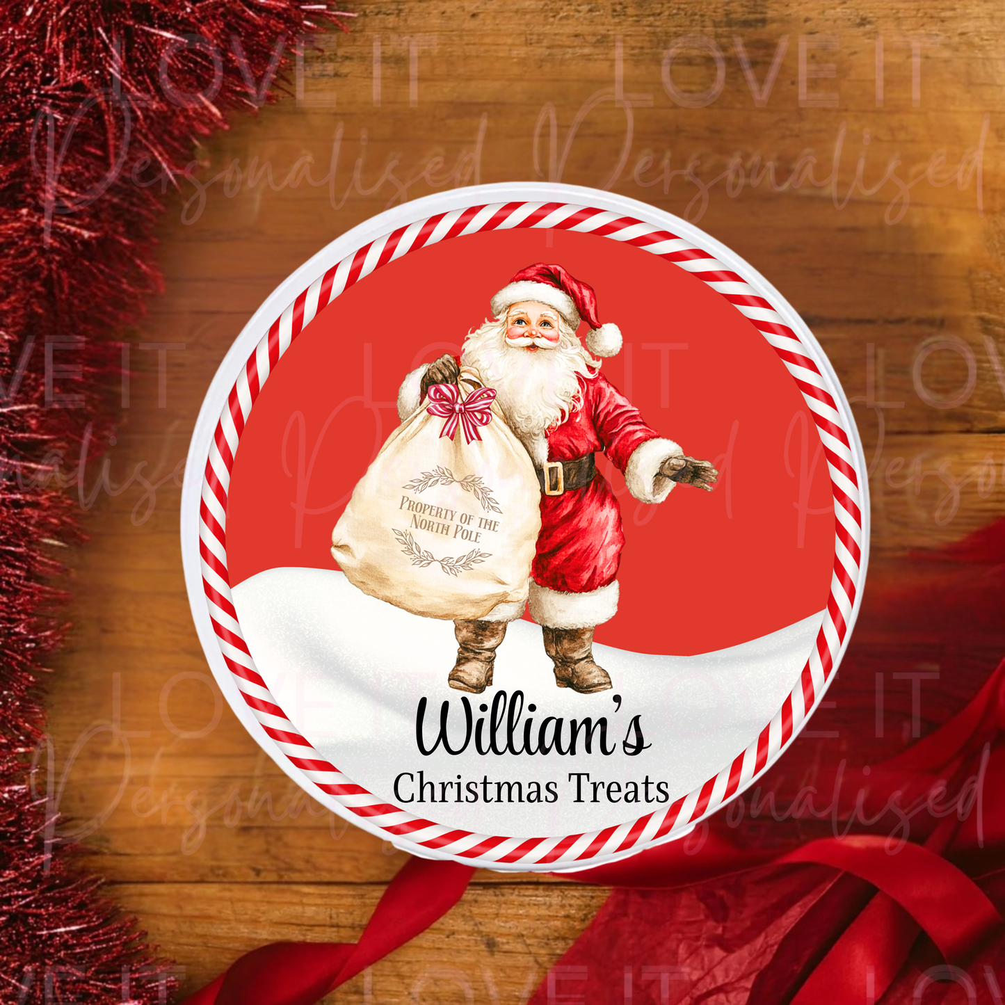 Personalised Christmas Treat/Snack Round Metal Tin/Storage - Gift Idea Boxes