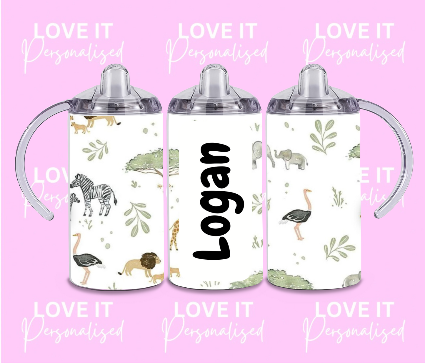 Personalised Safari Children's Sippy Cup (two lids)