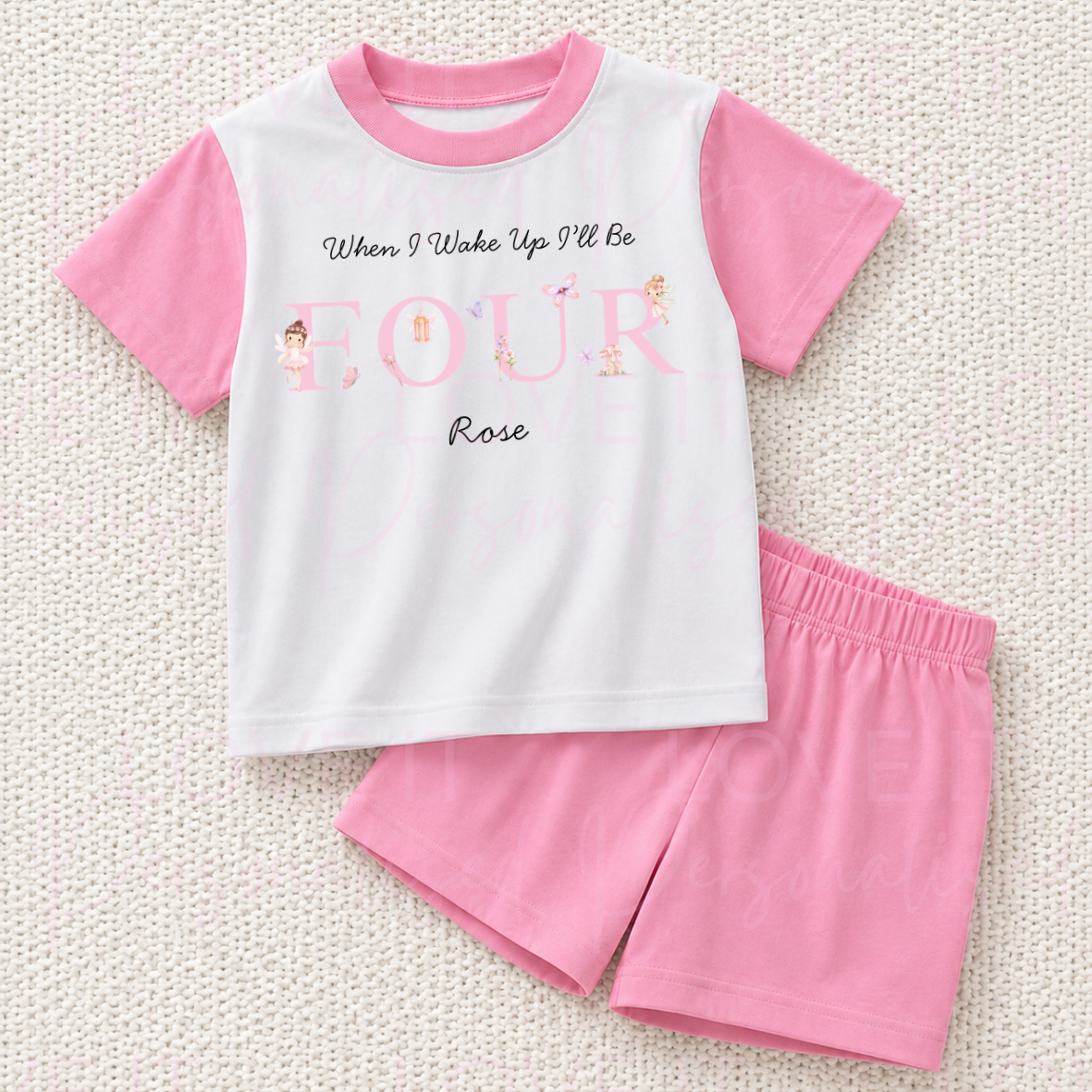 Personalised Fairy Birthday Pink Short Pyjamas