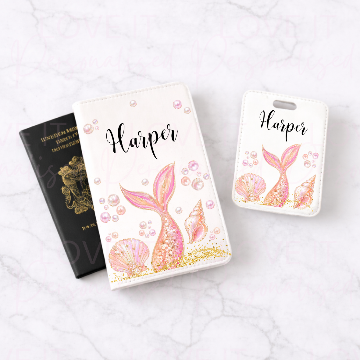 Personalised Mermaid Luggage Tag & Passport Cover